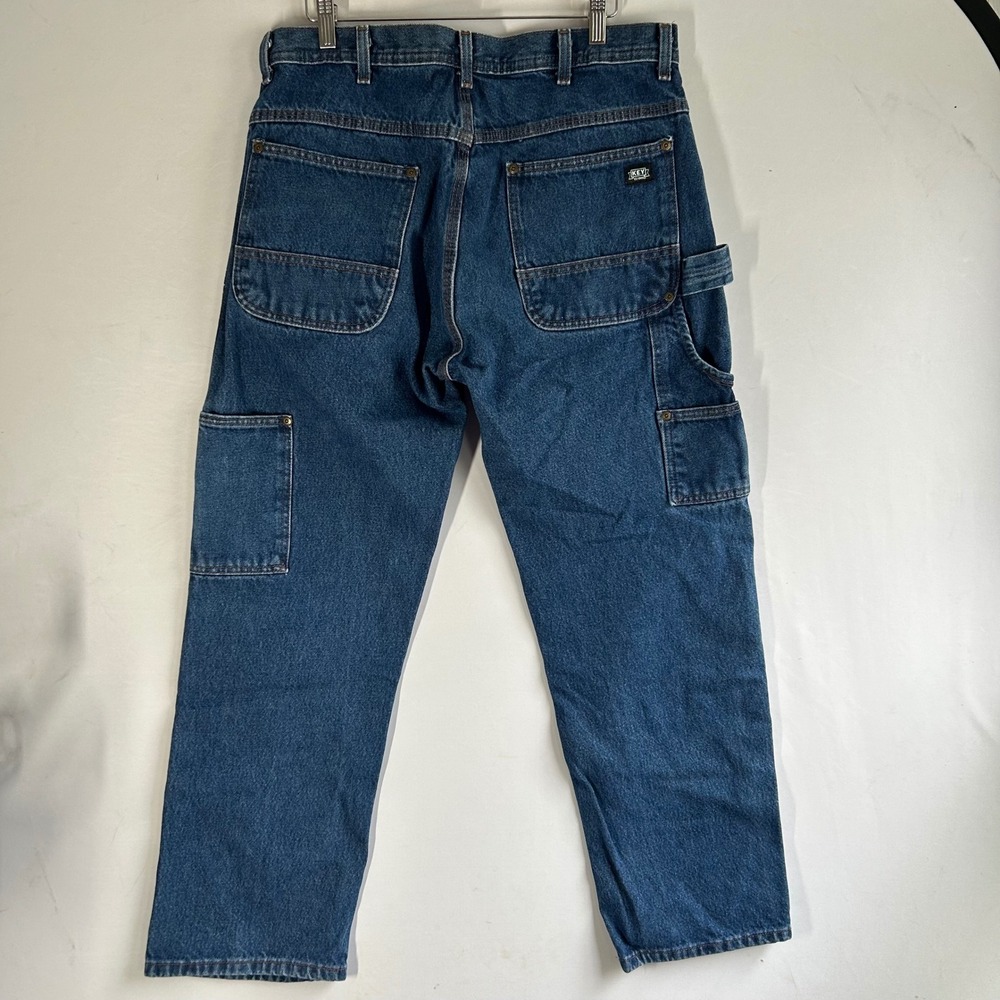 Key Mens Double Knee Logger Denim Carpenter Jeans Blue W36 L30 FS2818 - Picture 6 of 12